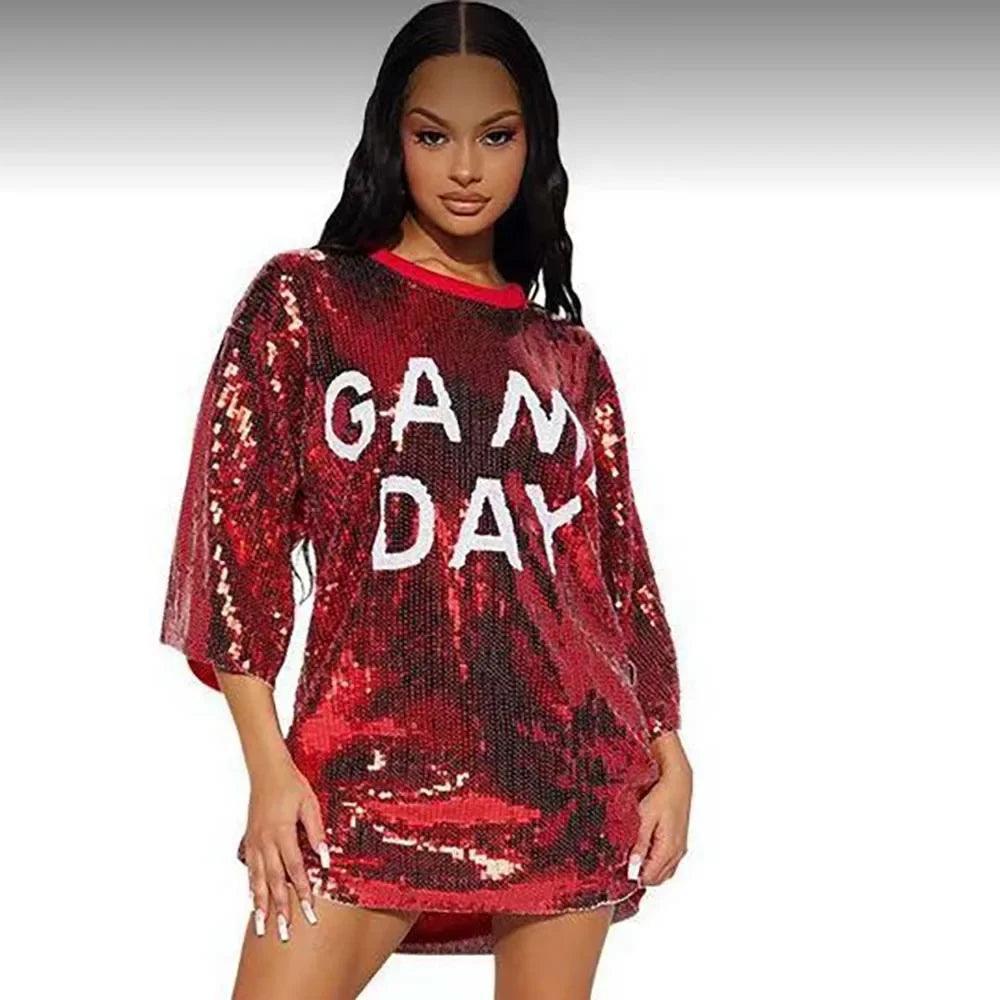 game day sequin t-shirt dress - basil boutique