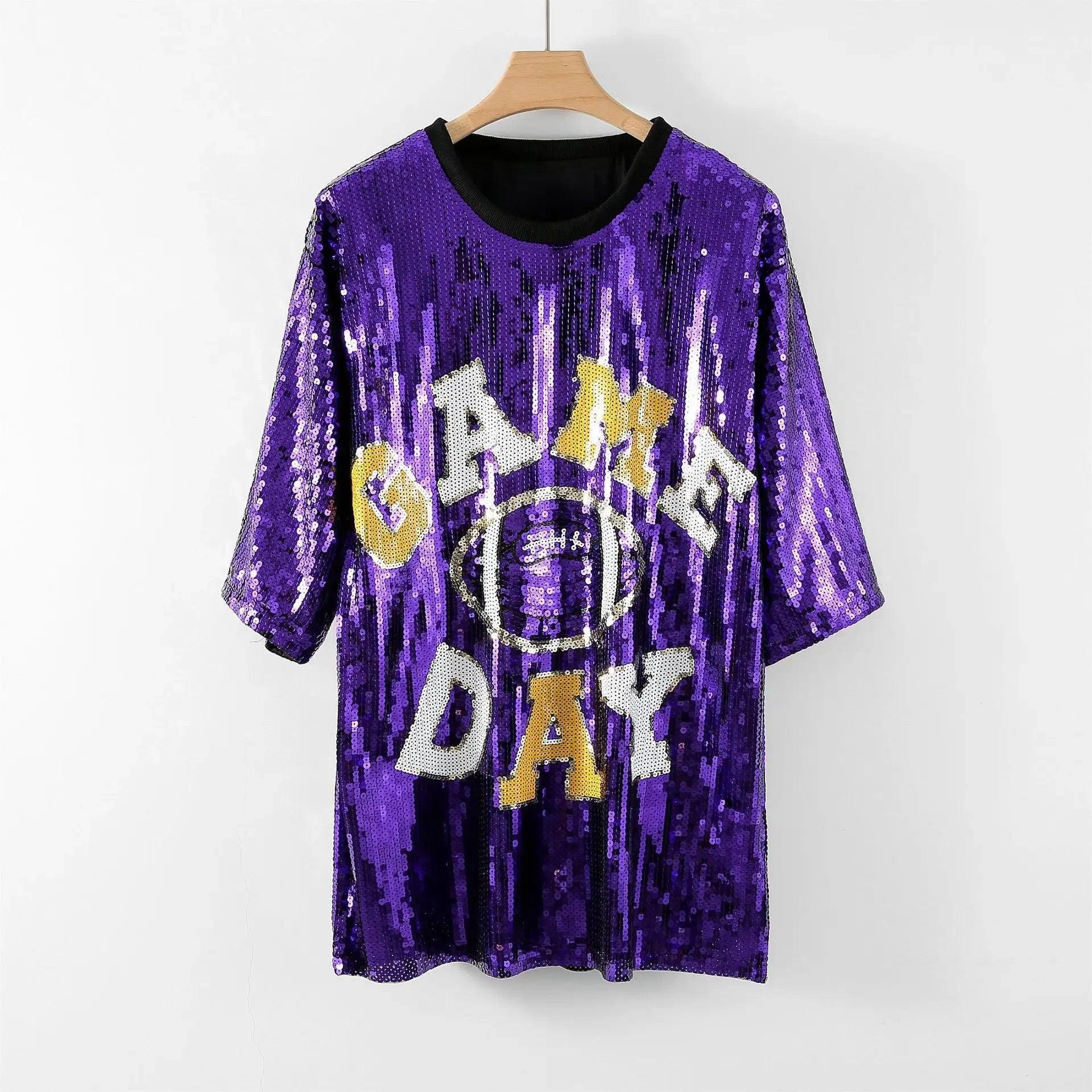 game day sequin t-shirt dress - basil boutique