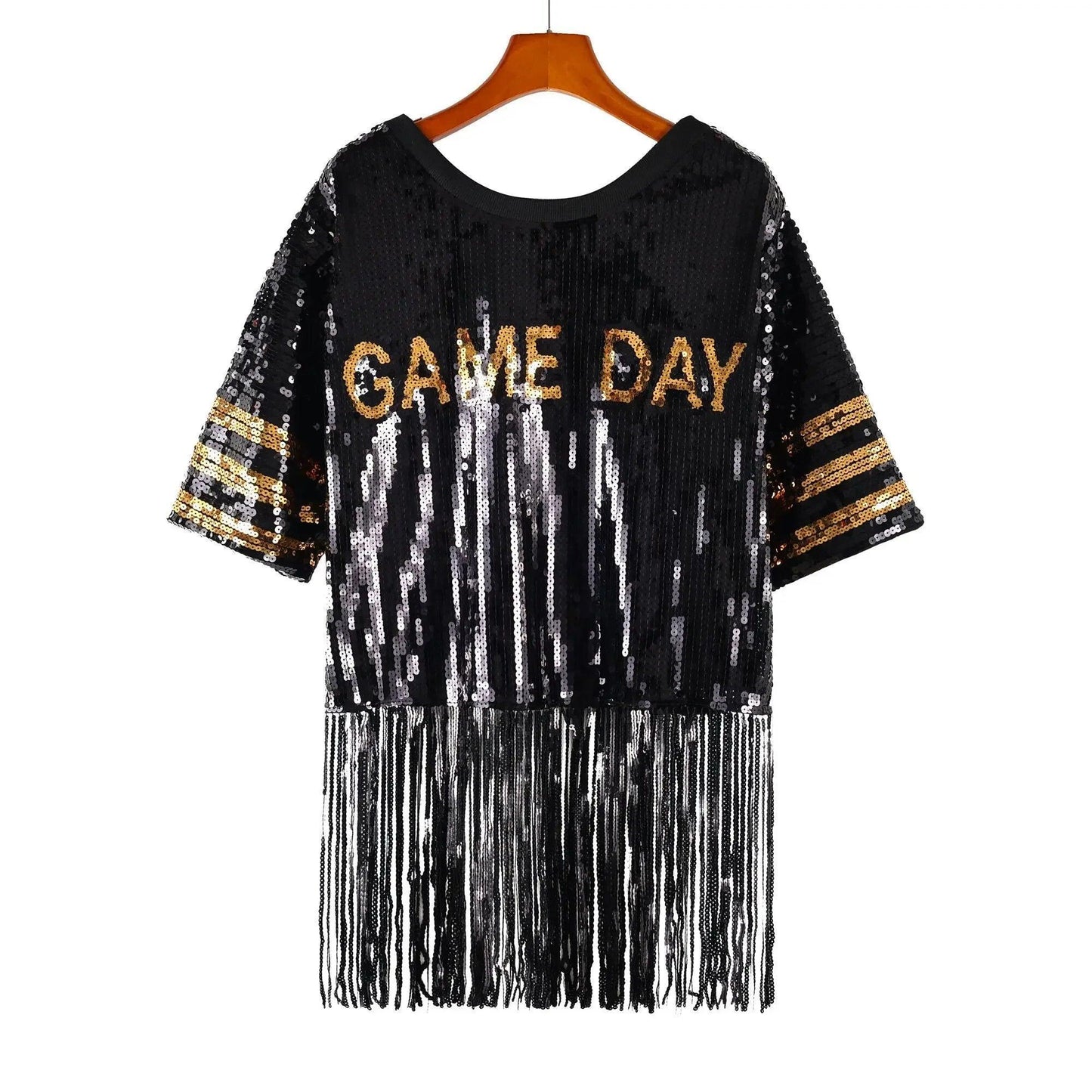 game day sequin tassel top - basil boutique