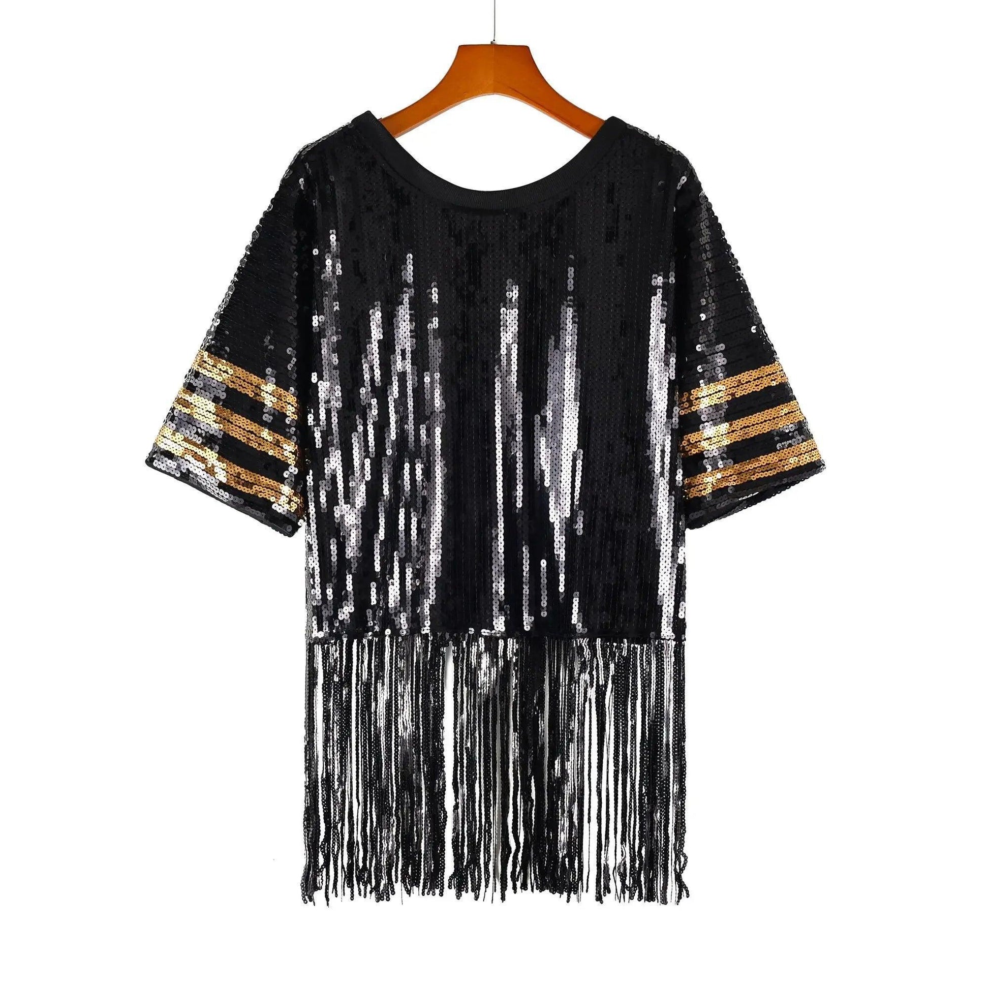 game day sequin tassel top - basil boutique