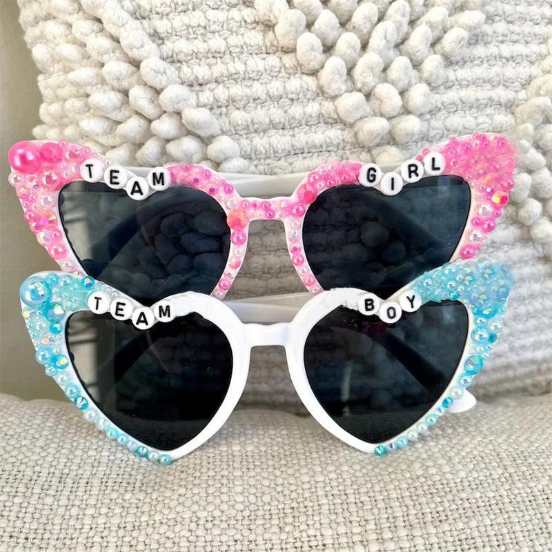 gender reveal rhinestone heart sunglasses - basil boutique