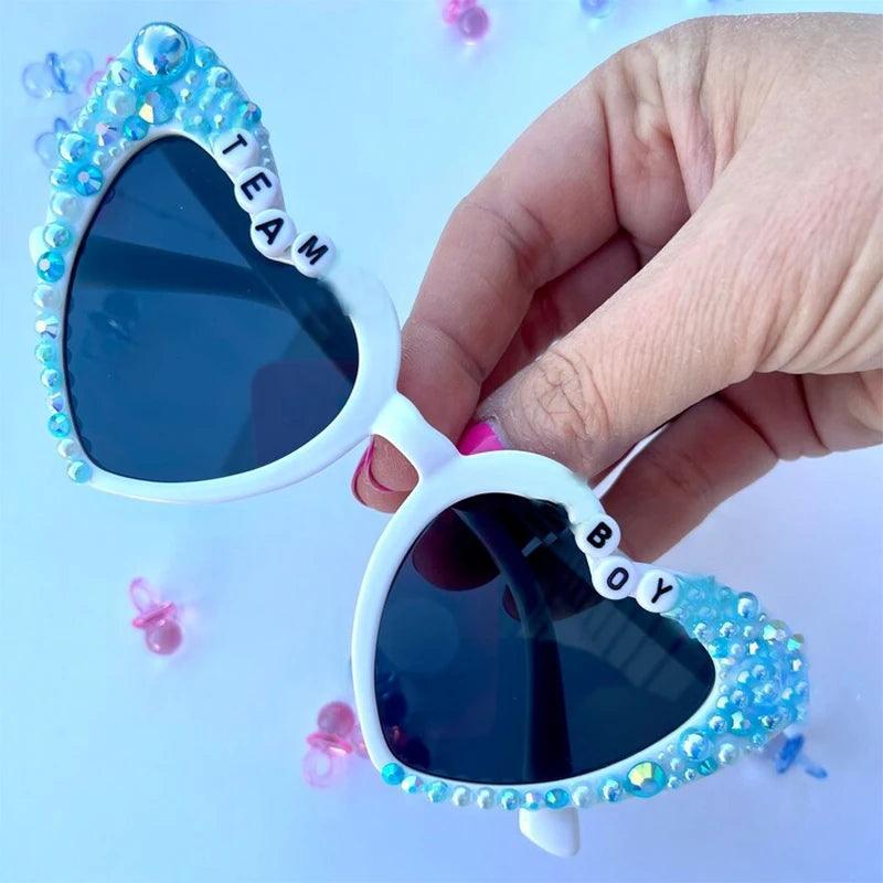 gender reveal rhinestone heart sunglasses - basil boutique