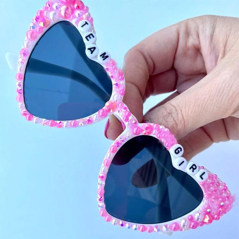 gender reveal rhinestone heart sunglasses - basil boutique