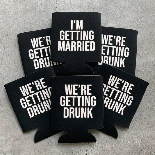 getting drunk + married koozies - basil boutique