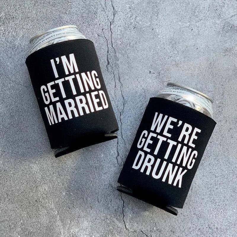 getting drunk + married koozies - basil boutique