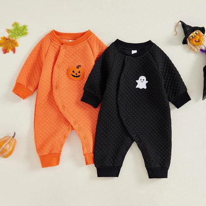 ghost + pumpkin embroidered onesies - basil boutique