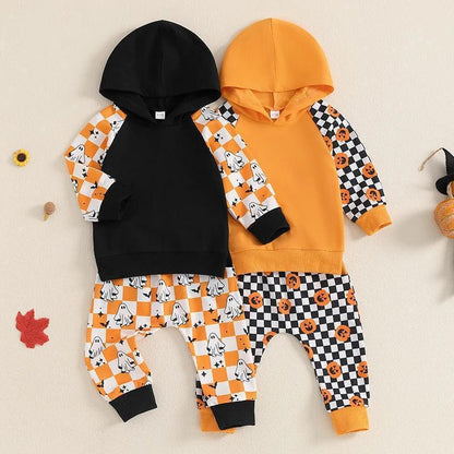 ghost + pumpkin plaid print kids outfits - basil boutique