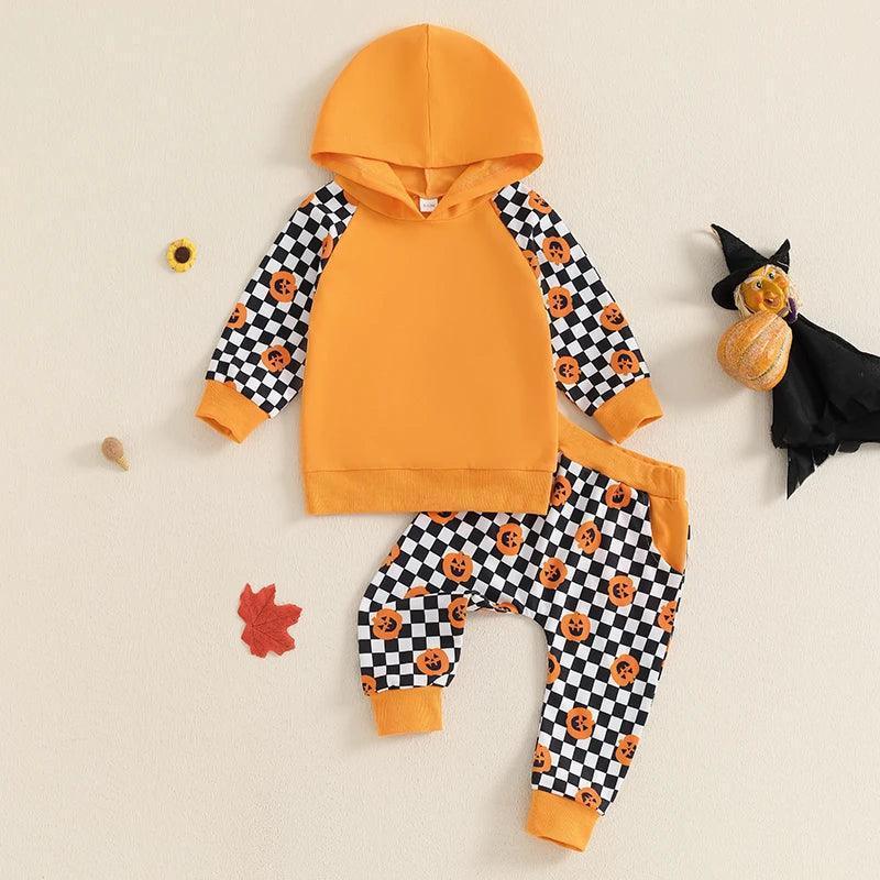 ghost + pumpkin plaid print kids outfits - basil boutique