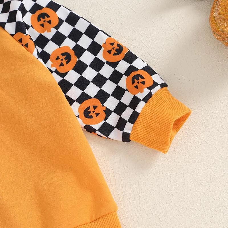 ghost + pumpkin plaid print kids outfits - basil boutique