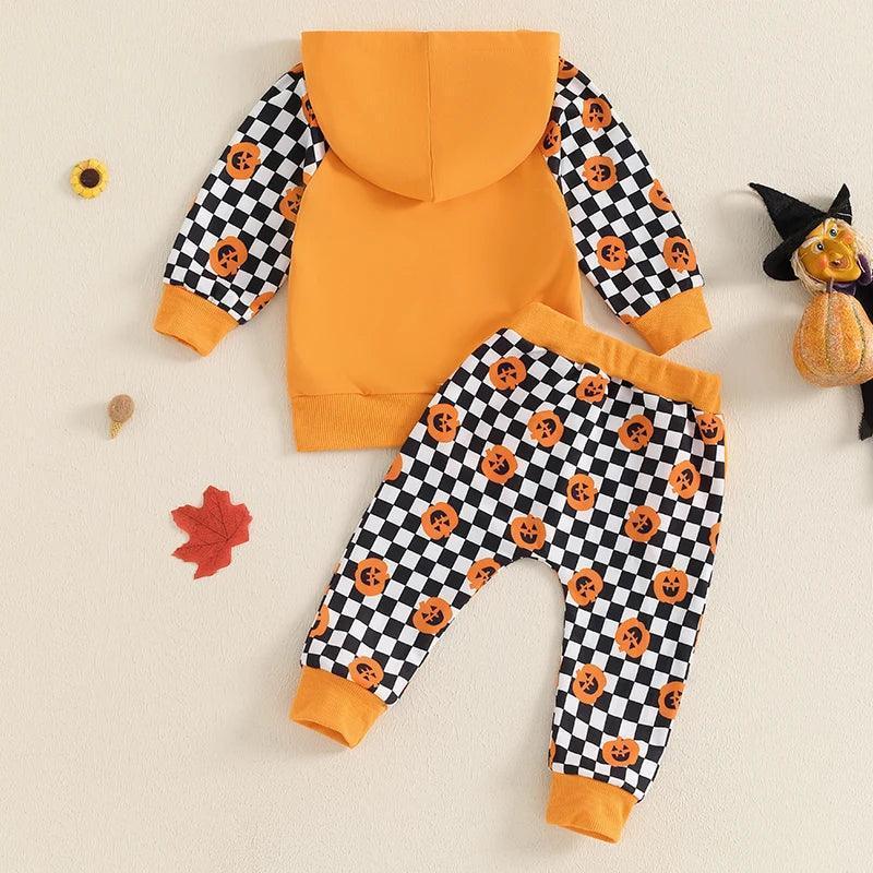 ghost + pumpkin plaid print kids outfits - basil boutique