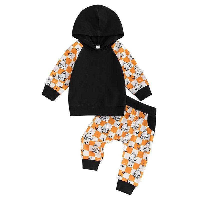 ghost + pumpkin plaid print kids outfits - basil boutique