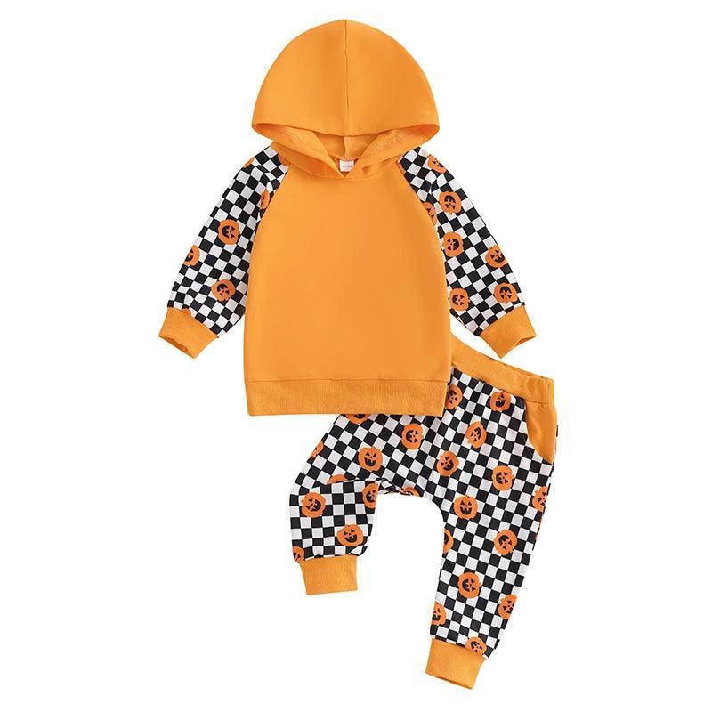 ghost + pumpkin plaid print kids outfits - basil boutique