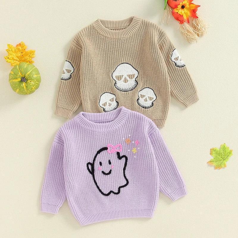 ghost + skull knit kids crew sweater - basil boutique