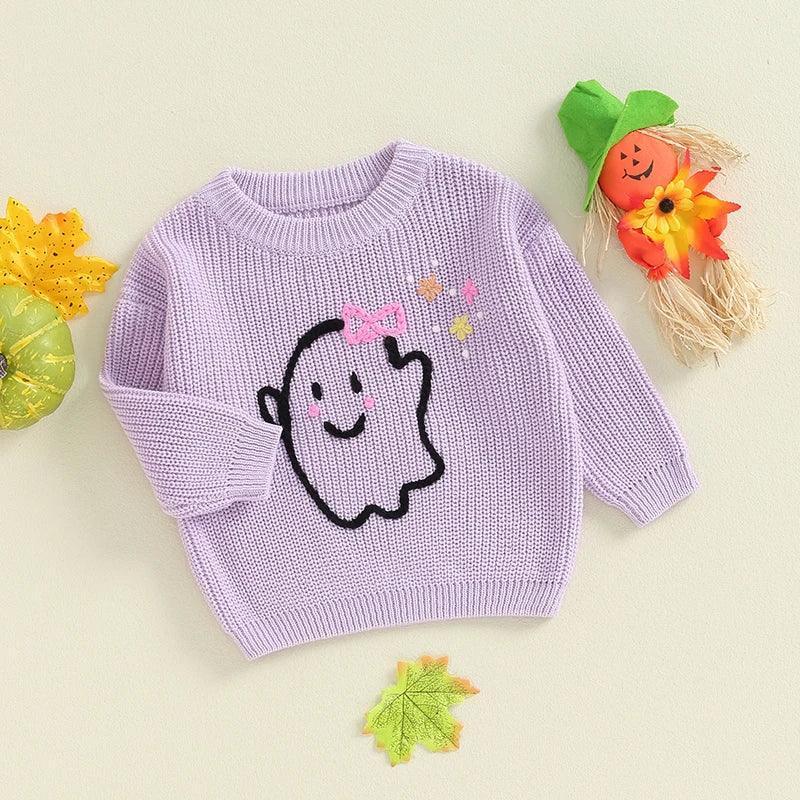 ghost + skull knit kids crew sweater - basil boutique