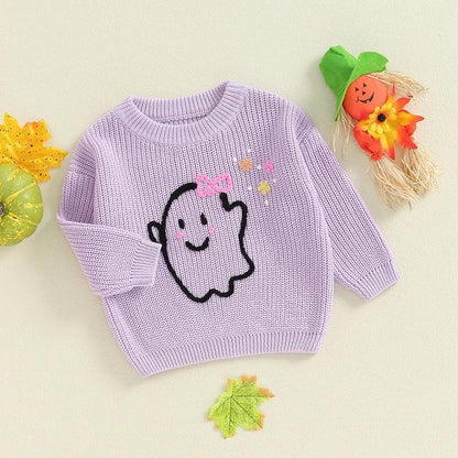 ghost + skull knit kids crew sweater - basil boutique