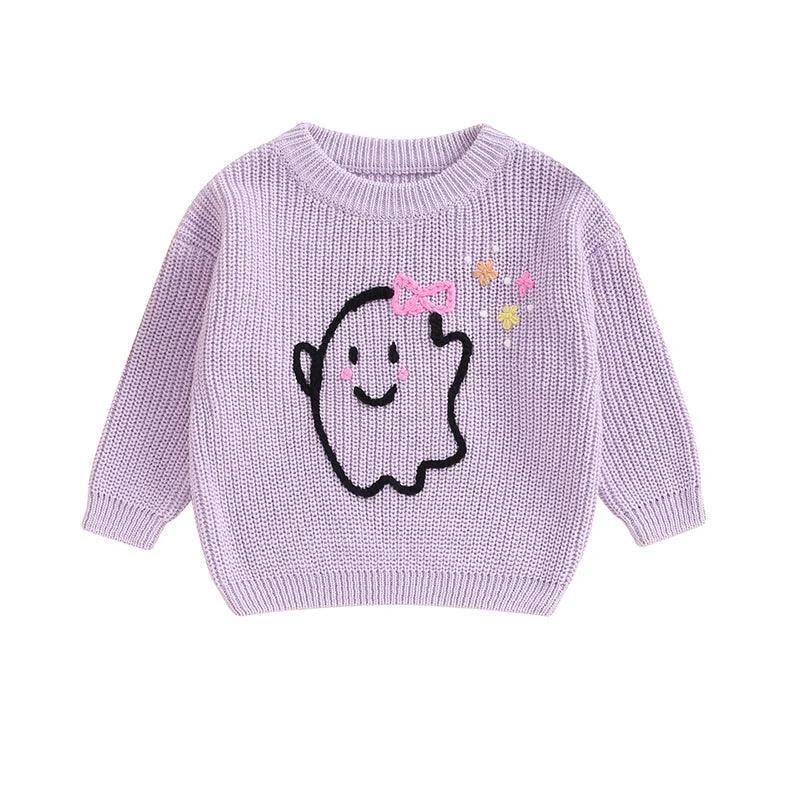 ghost + skull knit kids crew sweater - basil boutique