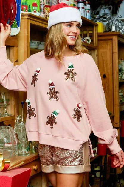 gingerbread man crew sweater - basil boutique