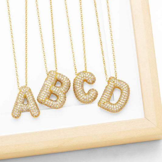 gold rhinestone bubble monogram necklace - basil boutique