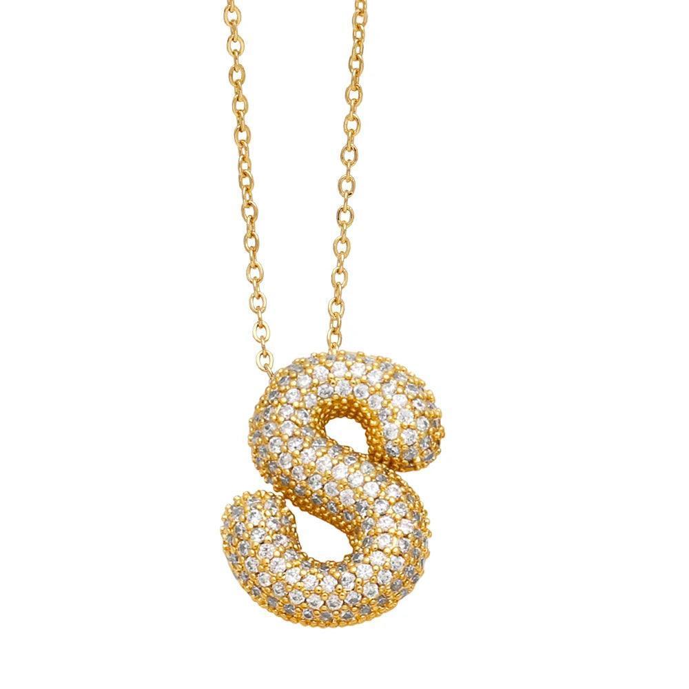 gold rhinestone bubble monogram necklace - basil boutique