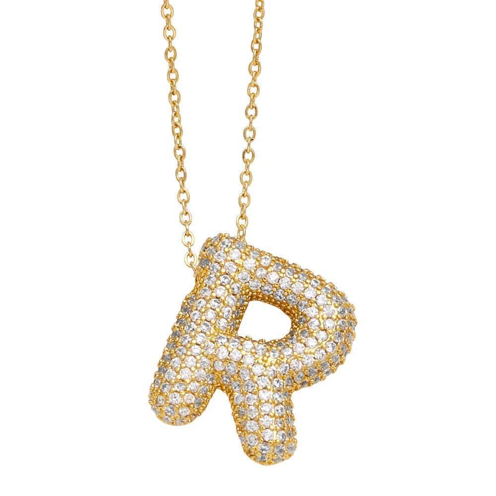 gold rhinestone bubble monogram necklace - basil boutique