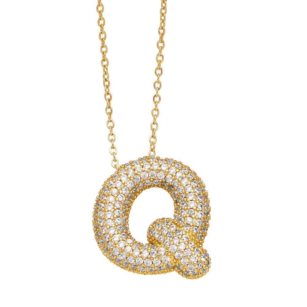 gold rhinestone bubble monogram necklace - basil boutique