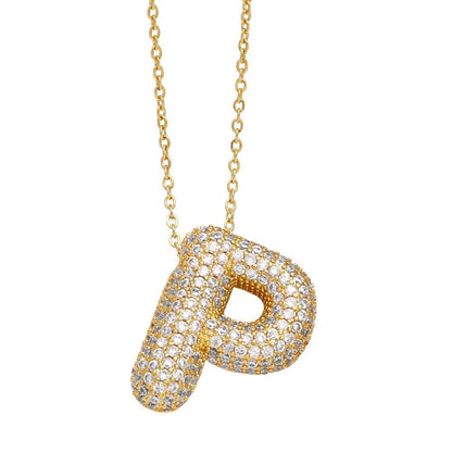 gold rhinestone bubble monogram necklace - basil boutique