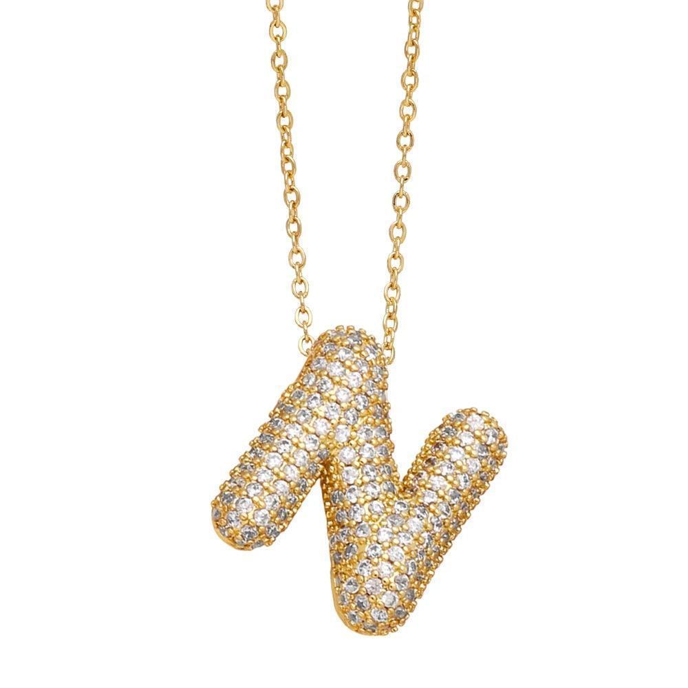 gold rhinestone bubble monogram necklace - basil boutique