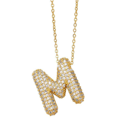 gold rhinestone bubble monogram necklace - basil boutique