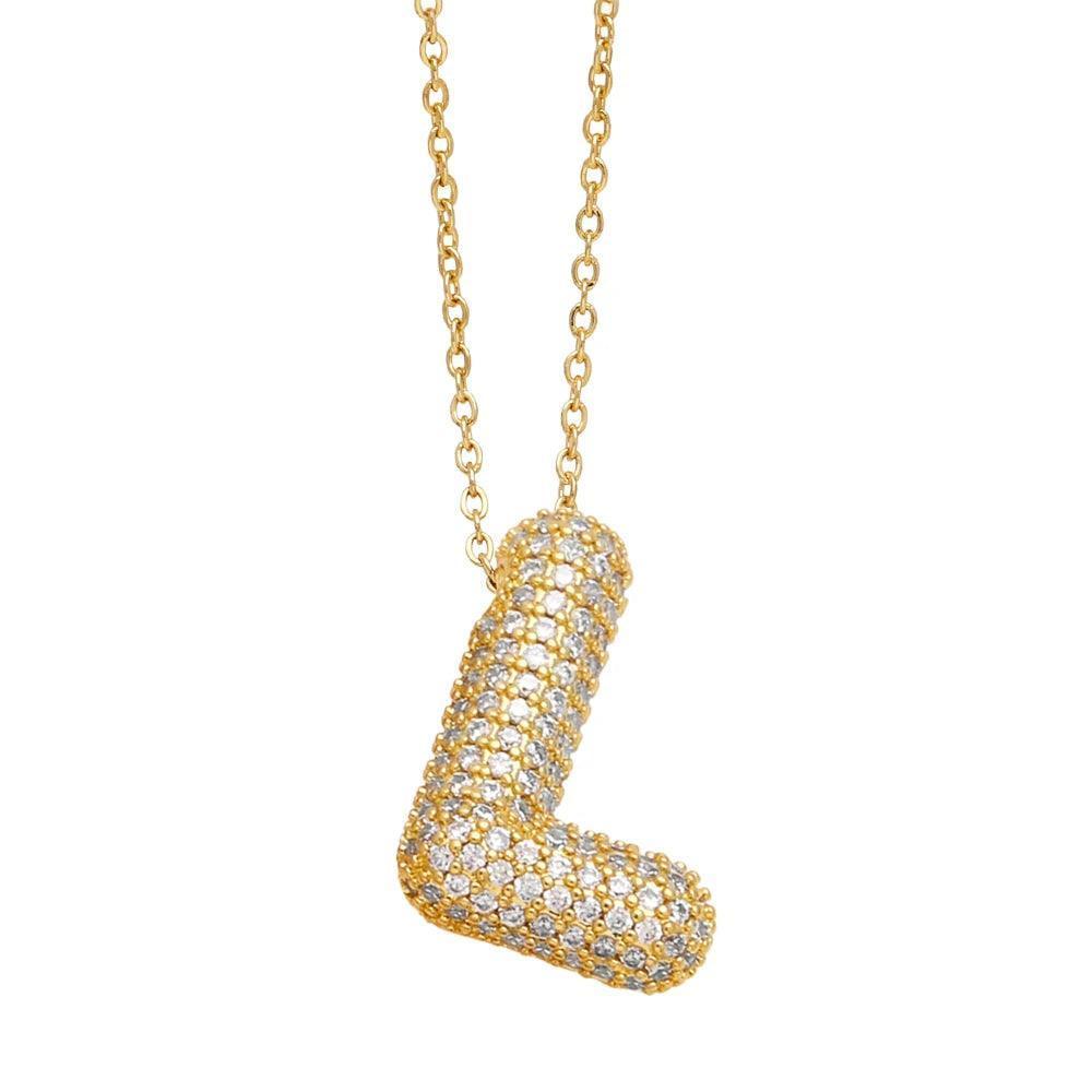 gold rhinestone bubble monogram necklace - basil boutique