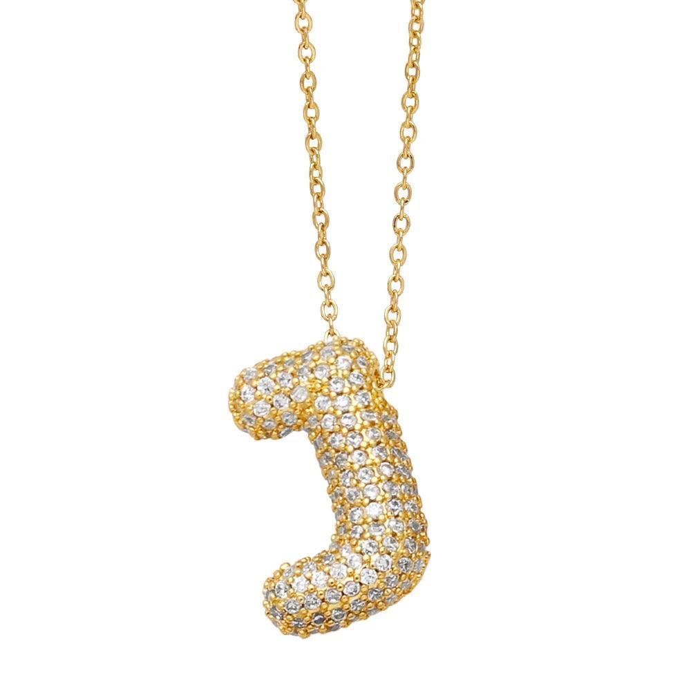 gold rhinestone bubble monogram necklace - basil boutique