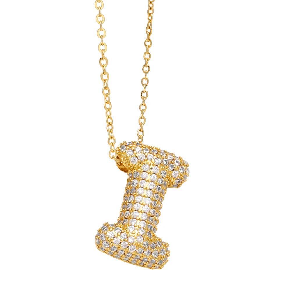 gold rhinestone bubble monogram necklace - basil boutique