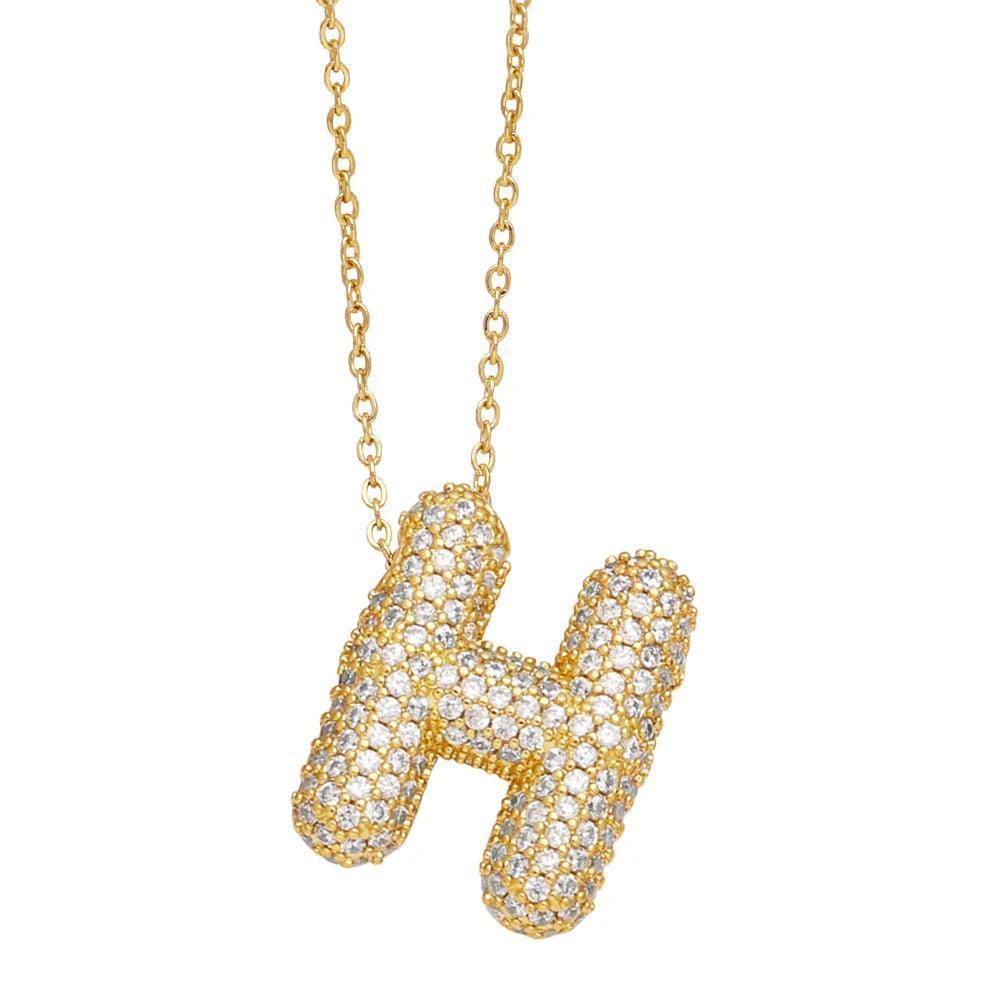 gold rhinestone bubble monogram necklace - basil boutique