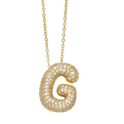 gold rhinestone bubble monogram necklace - basil boutique