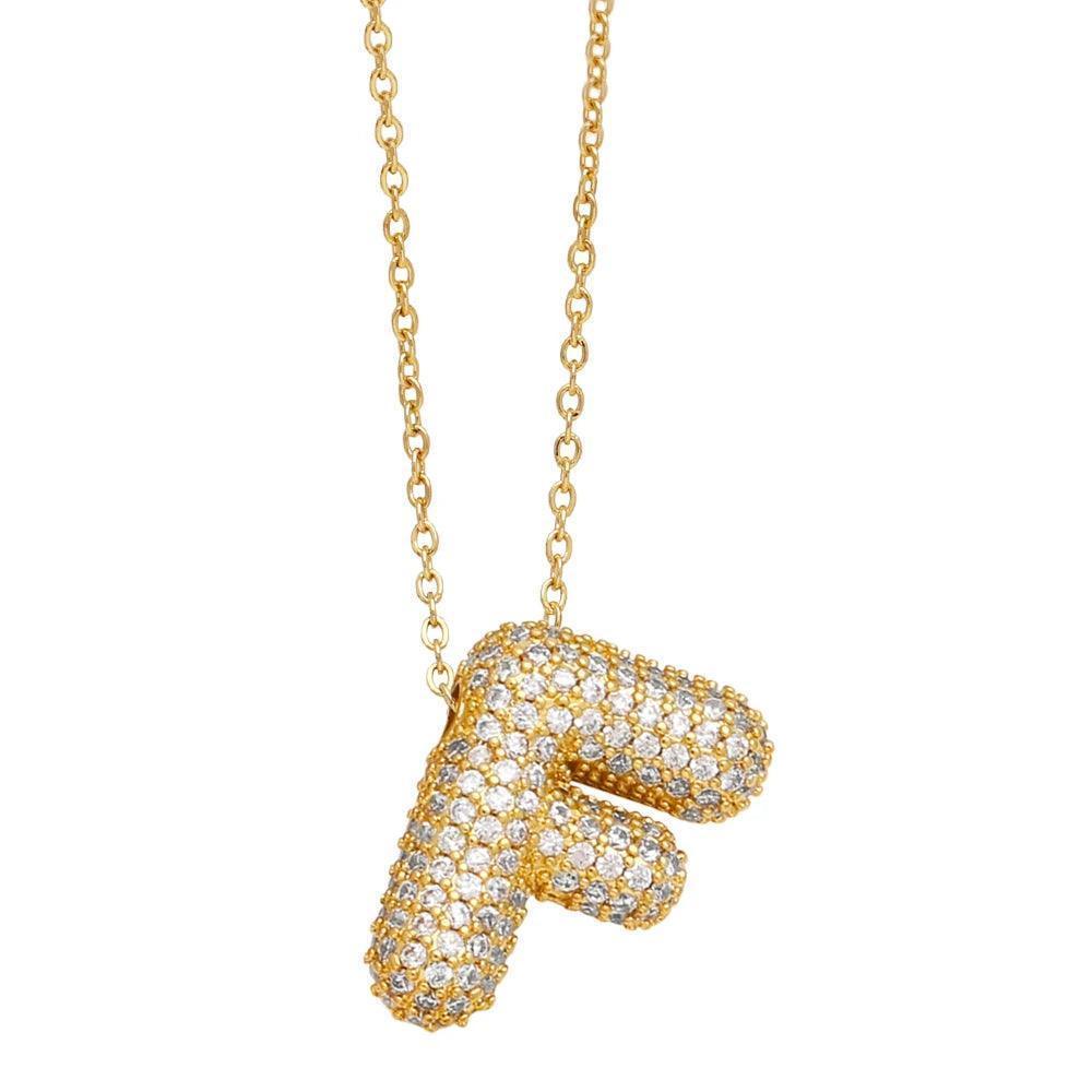 gold rhinestone bubble monogram necklace - basil boutique