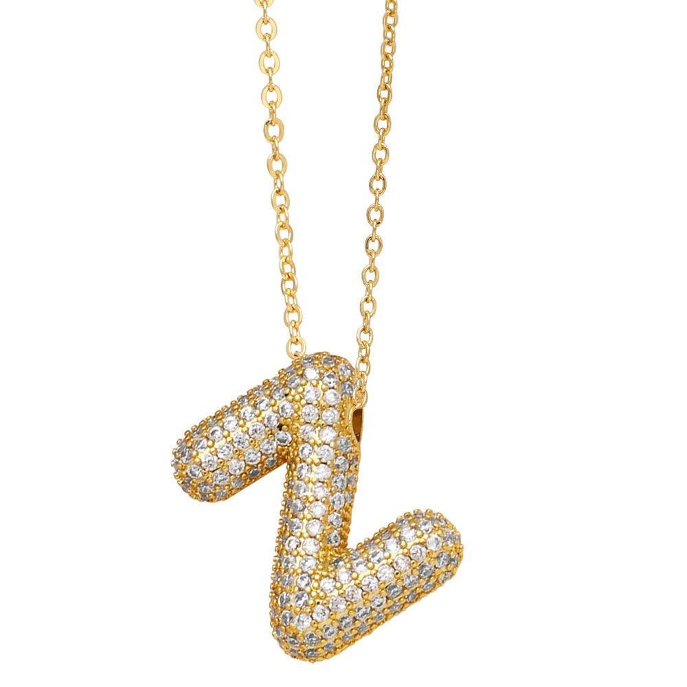 gold rhinestone bubble monogram necklace - basil boutique