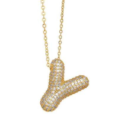 gold rhinestone bubble monogram necklace - basil boutique