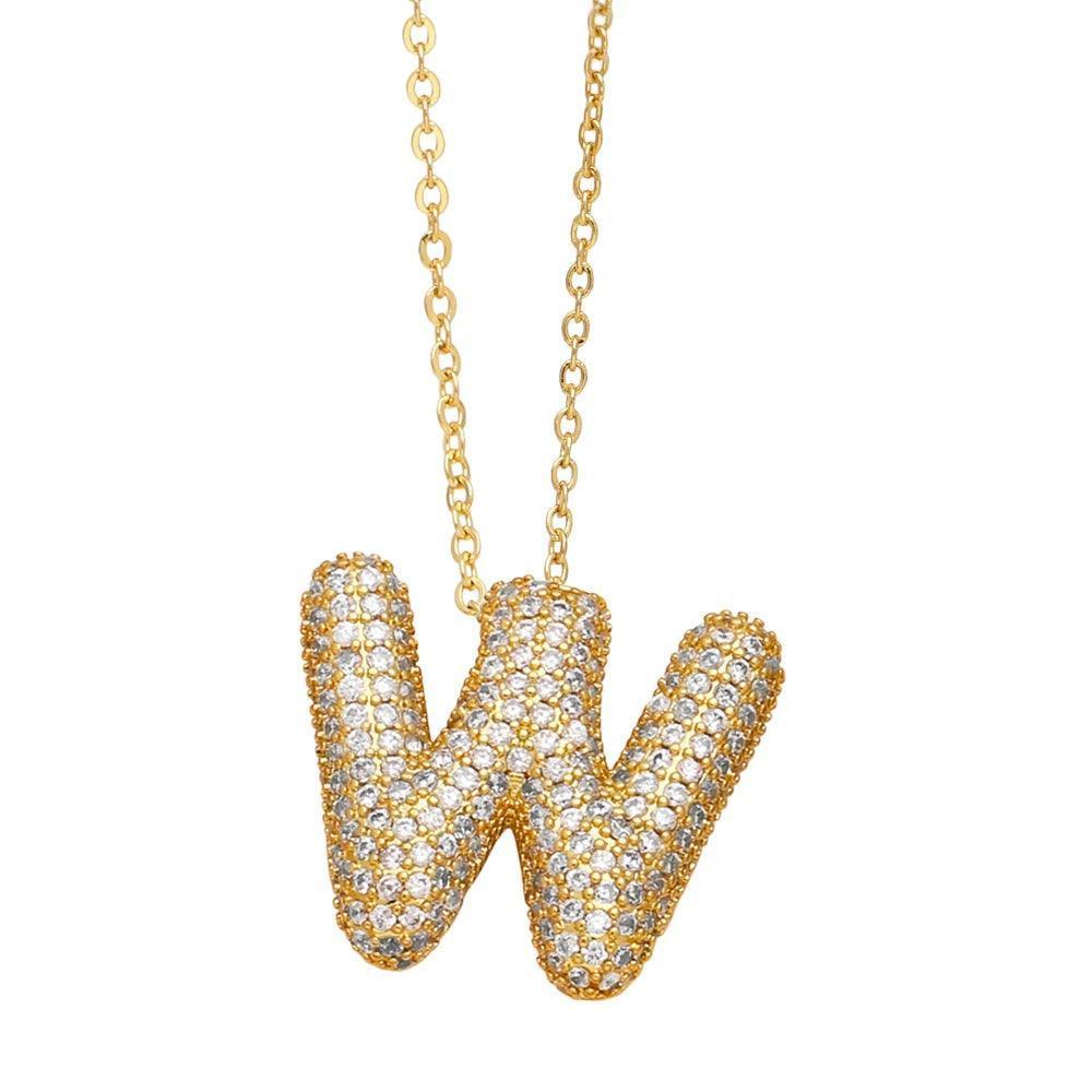 gold rhinestone bubble monogram necklace - basil boutique