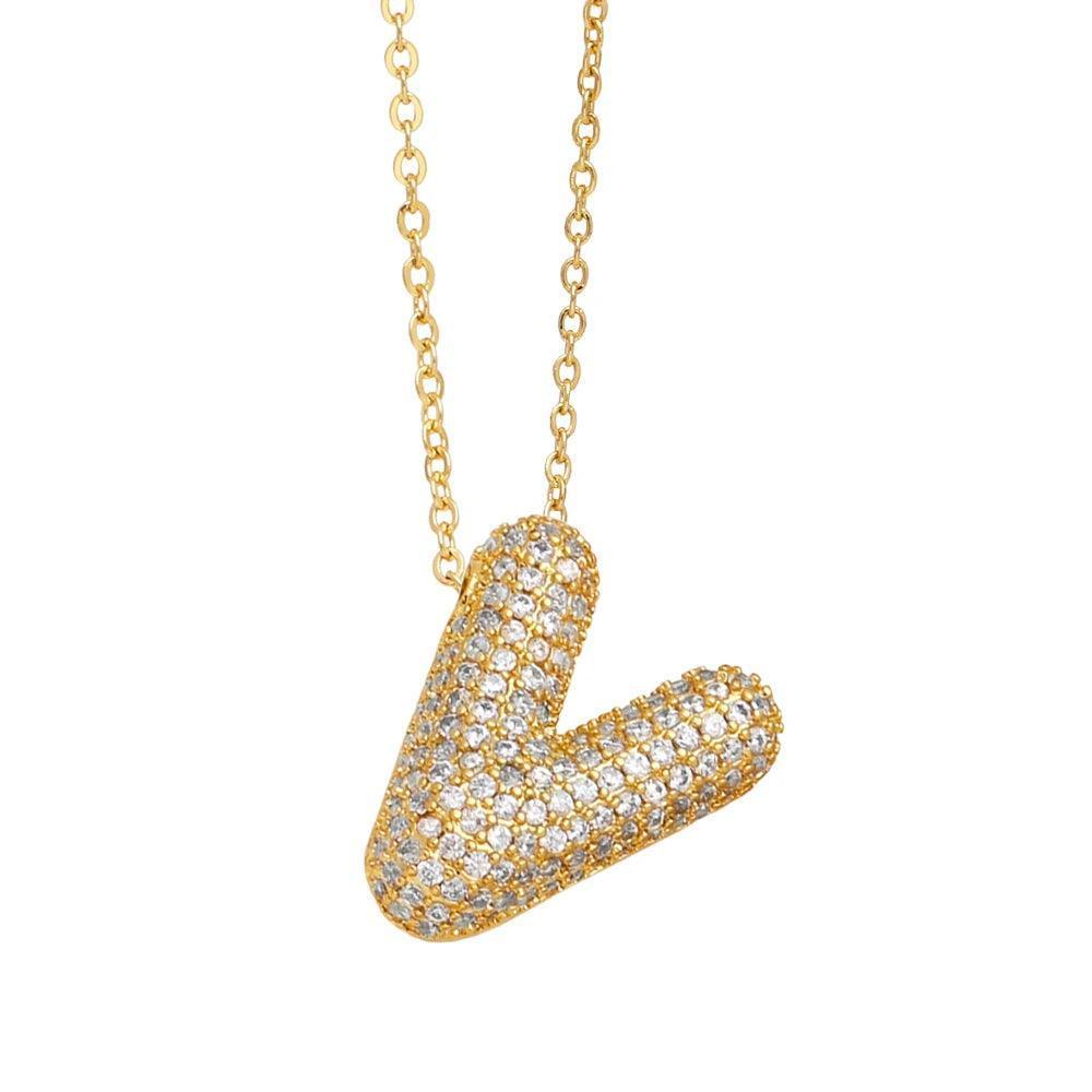 gold rhinestone bubble monogram necklace - basil boutique