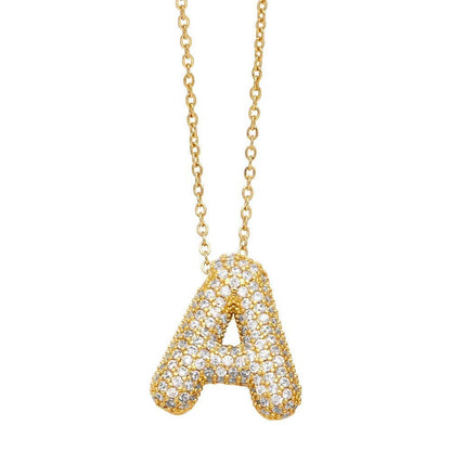 gold rhinestone bubble monogram necklace - basil boutique