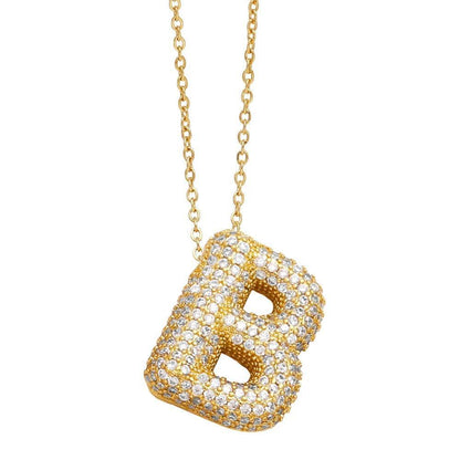 gold rhinestone bubble monogram necklace - basil boutique