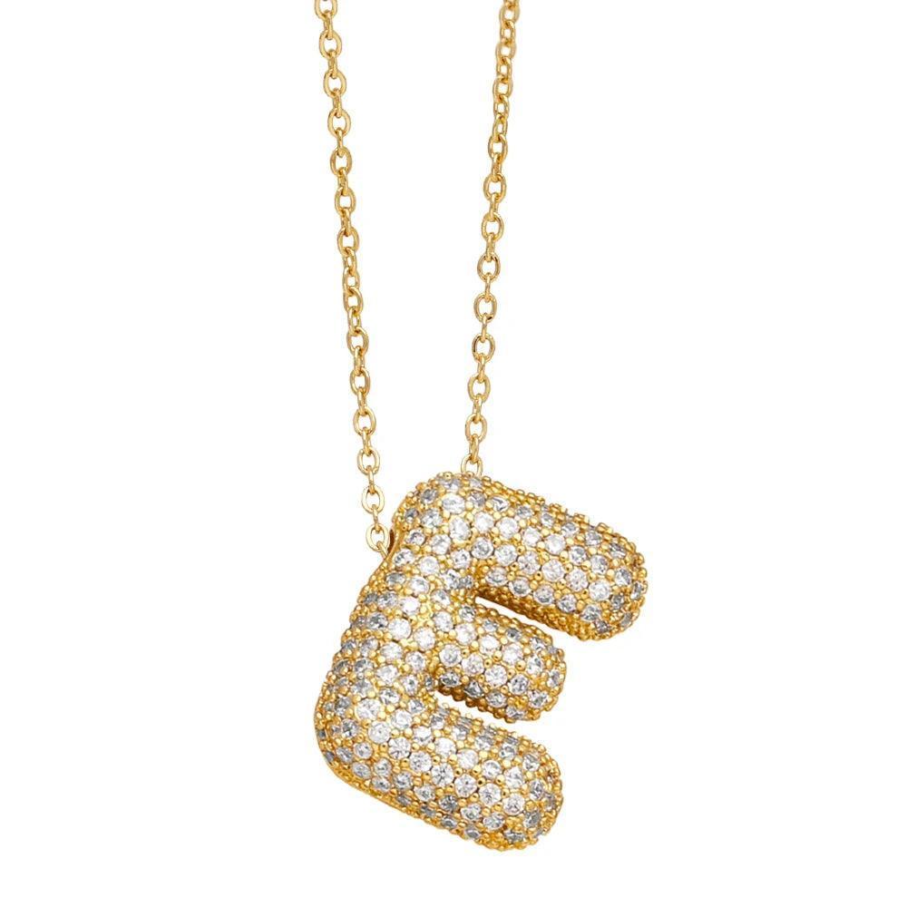 gold rhinestone bubble monogram necklace - basil boutique