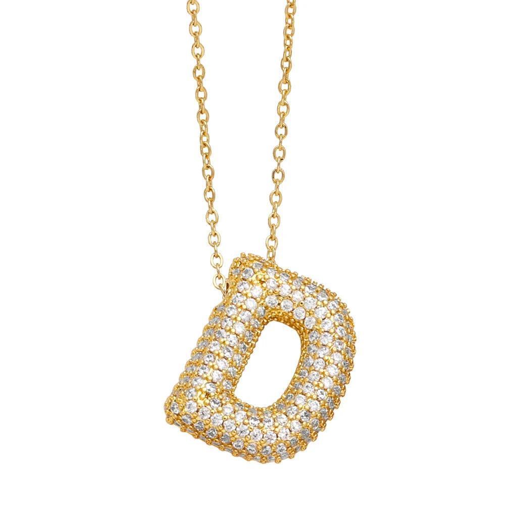 gold rhinestone bubble monogram necklace - basil boutique