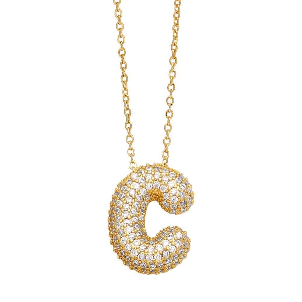 gold rhinestone bubble monogram necklace - basil boutique