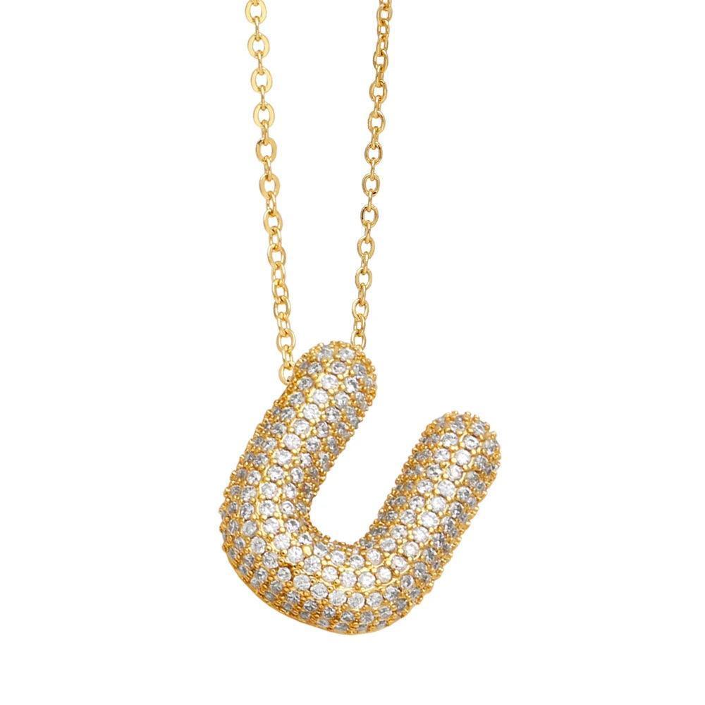 gold rhinestone bubble monogram necklace - basil boutique