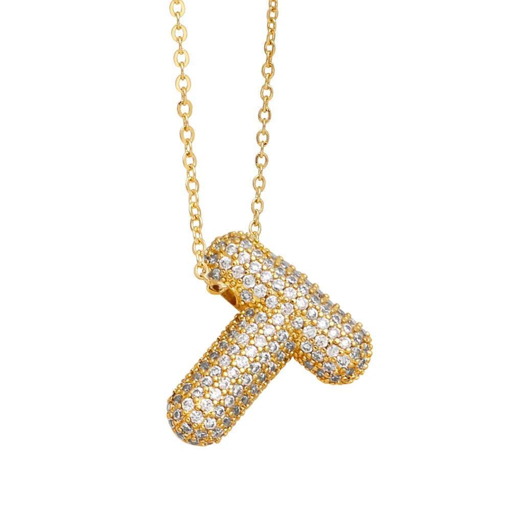 gold rhinestone bubble monogram necklace - basil boutique