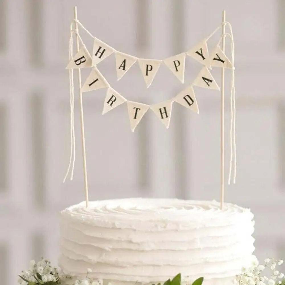 happy birthday flag cake topper - basil boutique