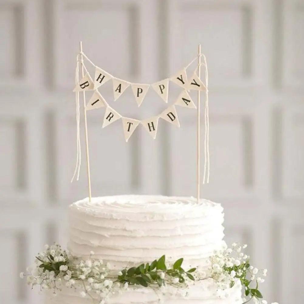 happy birthday flag cake topper - basil boutique