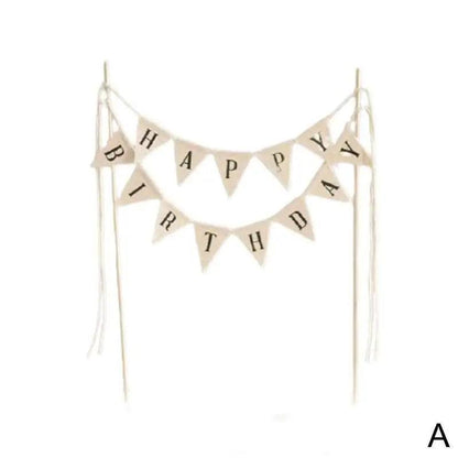 happy birthday flag cake topper - basil boutique