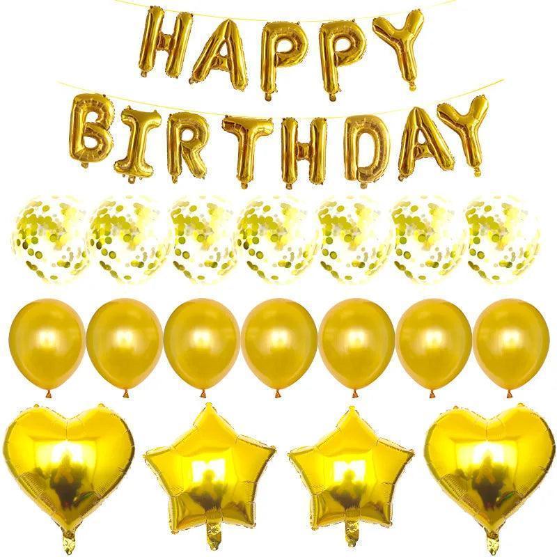 happy birthday foil balloons - basil boutique