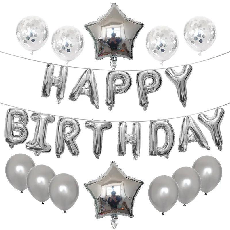 happy birthday foil balloons - basil boutique